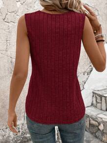 SHEIN LUNE Women Solid Color Rib-Knit V-Neck Tank Top
