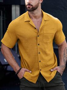 Manfinity CasualCool Uomo camicia manica corta con taschino e bottone frontale (stampa taglio qasuale) di colore unito