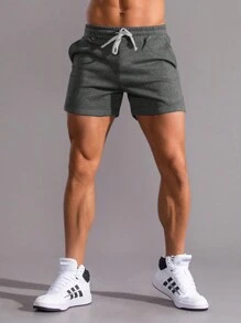 Manfinity Homme 男士夏季休閒束腰短褲，配斜口口袋 - 深灰色 - 查看 4