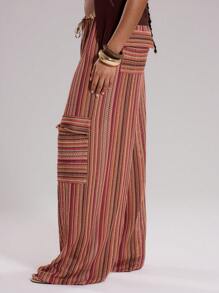 MUSERA Crochet Pocket Low Rise Wide Leg Trouser Vacation Summer Ibiza Fits Summer Boho Elegant Holiday - Multicolor - View 4