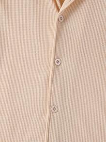 青少年男孩華夫格紋休閒短袖拉鍊上衣和長褲家居服2件套裝 - 米色 - 查看 5