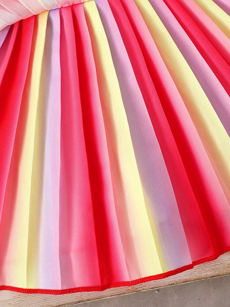 Baby Girl Cute Striped Multi-Layered Ruffled Hem Cami Dress, Summer