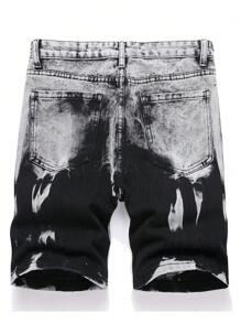 Tween Boy Denim Shorts With Asymmetrical Contrast Color And Ripped Design, Summer - Multicolor - View 2