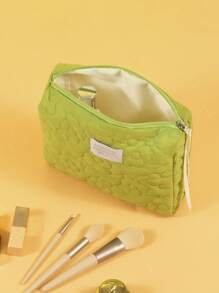1 PIEZA Bolsa de maquillaje acolchada en color verde, de gran capacidad, con cremallera, de moda y casual, ideal para almacenar artículos de viaje, papelería, vacaciones, cosméticos, auriculares, cargadores, lápices labiales, productos de cuidado de la piel y belleza, decoración del hogar, para mamá, mujeres, enfermeras, estudiantes, chicas escolares, llaves, regalos festivos