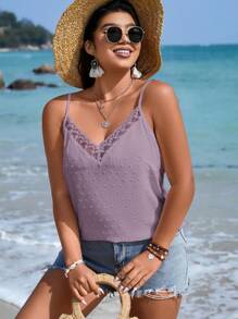 SHEIN Clasi 大码女式花卉刺绣网眼撞色休闲吊带背心夏季上衣