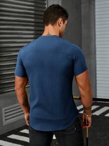 Manfinity Homme Men\ Summer Solid Color Short-Sleeved Casual Shirt - Navy Blue - View 2