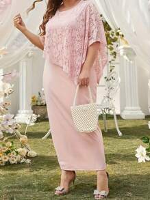 SHEIN Clasi 2 In 1 Lace Splicing Casual Dress - Pink - View 1