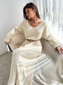 EURMUSE Plus Size Satin Ribbon Detail On Back Dress Elegant Cute Simple Casual Street - Aprikot - View 4