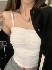 新款夏季女士纯色修身吊带背心休闲白色 - 白色 - 查看 5