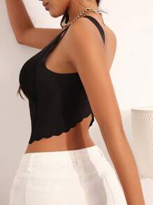 女款無縫黑色背心,內建有襯墊胸罩（4 季） - 黑色 - 查看 4