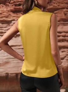 SHEIN Clasi Women Solid V-Neck Sleeveless Casual Daily Spring Summer Blouse - Yellow - View 2