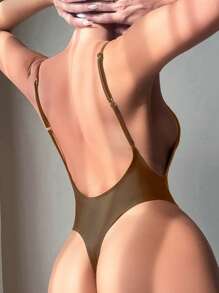 Swim SXY Bãi biển mùa hè màu trơn cho nữ áo tắm một mảnh hở lưng có dây đeo spaghetti - Cà phê nâu - Xem 1