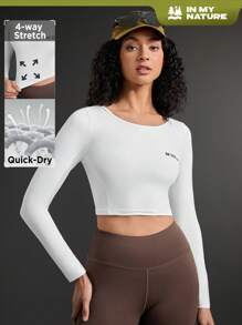 In My Nature 女性字母印花長袖短上衣戶外t恤 - 白色 - 查看 1