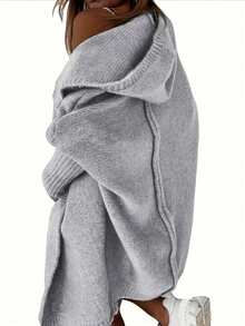 Solid Color Batwing Sleeve Oversized Hooded Cardigan Casual - Light Grey - View 2