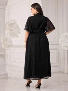 Modelyn Grote maten Dames Geborduurde bloemen Geplooide Korte mouwen Taille Ruches Lang Elegant Jurken
