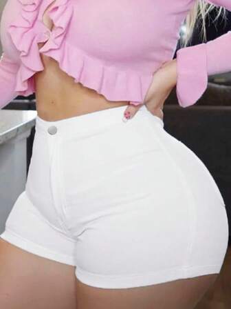 Shorts casuales ajustados de color liso para mujer