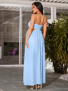 SHEIN Váy bầu hở vai màu trơn, phù hợp cho mùa hè - Màu xanh lam - Xem 2