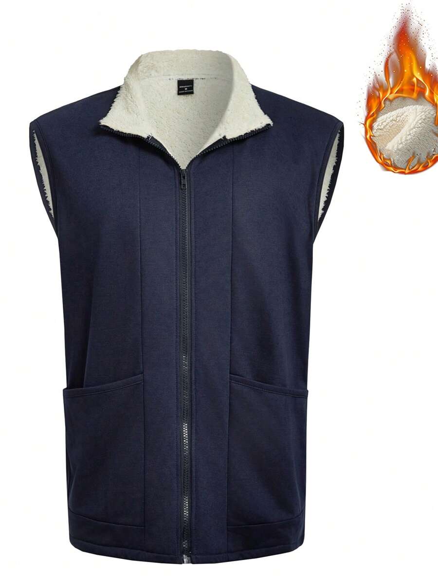 Manfinity Homme Men's Zipper Front Thermal Lined Vest - Blue - View 1