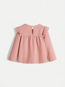 SHEIN Cô Gái Trẻ Viền Ruffle Lỗ khóa trở lại Áo sơ mi - Hồng - Xem 2