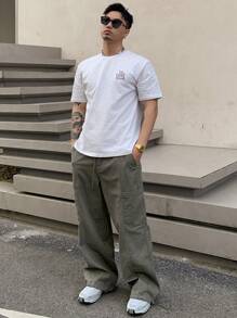 DAZY Men Fashionable Loose Fit Straight Leg Plain Drawstring Design Jeans,Fall Clothes,Back To School Clothes - Olive Green - View 6