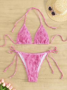 Swim Mod Conjunto de bikini bandeau estampado, playa de verano - Rosa - Ver 2
