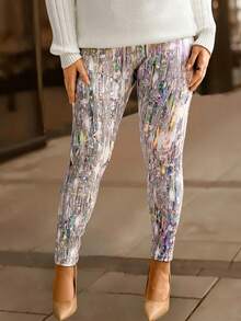 Plus Size Metallic-Texture Slim-Fit Leggings - Multicolor - View 4