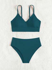 SHEIN Teen Girl Summer Beach Wireless Spaghetti Strap Bikini Set - Teal Blue - View 5
