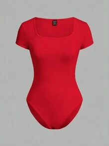 SHEIN EZwear 2 Cái/bộ Bộ đồ liền thân ngắn tay cổ vuông gợi cảm dành cho nữ, mùa hè - Nhiều màu - Xem 7