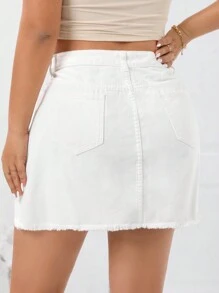 SHEIN Essnce 大尺碼夏季純色開邊牛仔裙 - 白色 - 查看 2