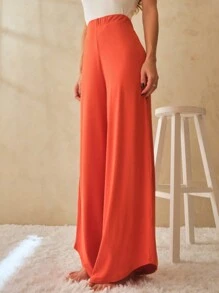 SHE(IN) BRASIL Solid Wide Leg Pants - Màu Cam cháy - Xem 4