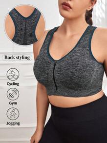 Easithlete Sujetador deportivo con cremallera unido en contraste - Gris Oscuro - Ver 1