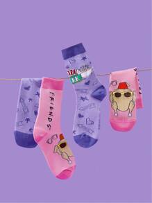 FRIENDS X SHEIN 2 Pairs Moisture Wicking And Soft Mid-Calf Socks,Gifts