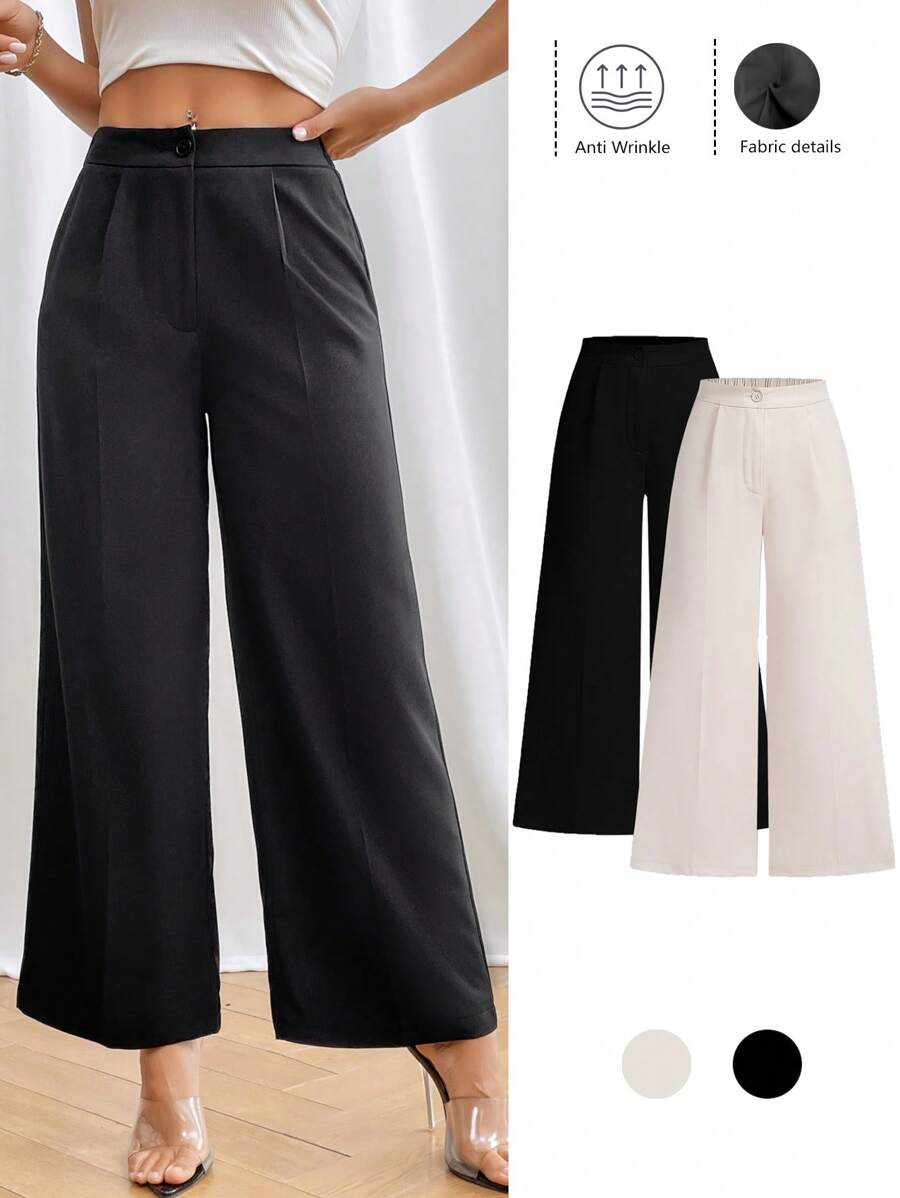 SHEIN PETITE Multi Piece Set Solid Wide Leg Dress Pants - Multicolor - View 1