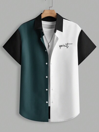 Manfinity VCAY Loose Men Letter Graphic Colorblock Shirt Without Tee