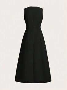 SHEIN EZwear Button-Down Sleeveless A-Line Summer Casual Daily Dress With Cinching Waist