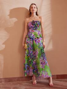 MOTF PREMIUM ALLOVER PRINT STEREO FLOWER DETAIL TUBE TOP - Beige - View 6