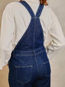 SHE(IN) BRASIL Ripped Pocket Front Denim Overalls - Rửa tối - Xem 2