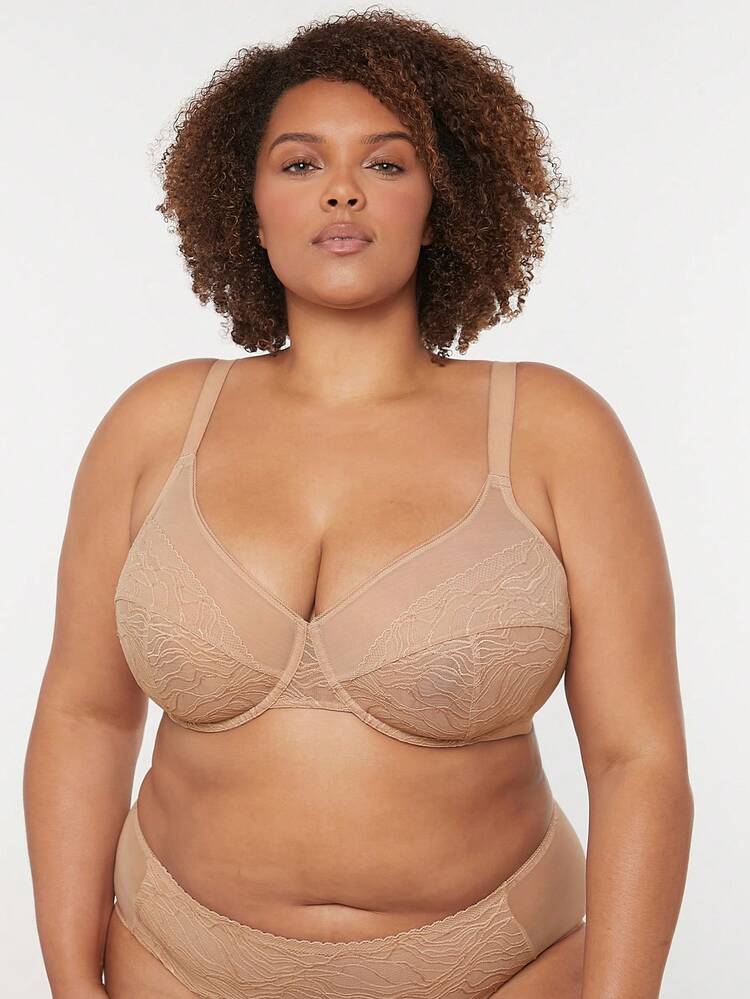 Plus Sexy Lingerie Lounge Curve Full Coverage Unlined Lace Minimizer Bra
