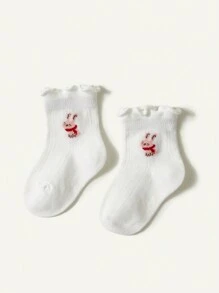 Cozy Pixies 2pairs Cute Rabbit & Mushroom Design Baby Lace Socks, White - Multicolor - View 5