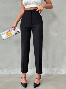 EURMUSE Women Black Woven Suit Pants Straight Leg - Black - View 1