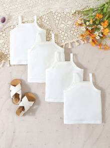 SHEIN 4 件套女婴休闲舒适吊带背心套装，春夏 - 白色 - 查看 2