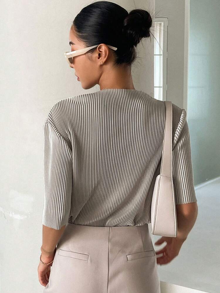 Solid Mock Neck Drop Shoulder Tee