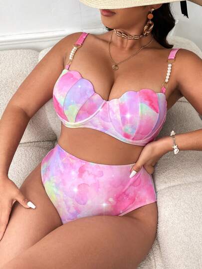 Slaydiva Conjunto de bikini de dos piezas en talla grande para playa de verano con sujetador dulce de espagueti y Bottom del bikini con corbata trasera en varios colores