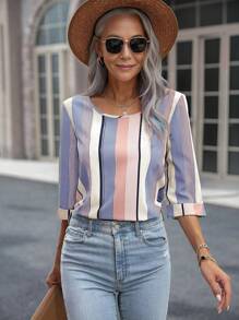 SHEIN LUNE Blusa con estampado de rayas - Multicolor - Ver 5