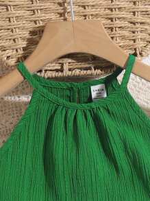 SHEIN 2pcs/Set Tween Girls' Ruffle Hem Halter Top And Elastic Waist Pants - Green - View 3