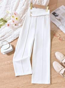 SHEIN Pantalones Capri de pierna ancha blanco casual para chica adolescente para uso diario y en el trabajo