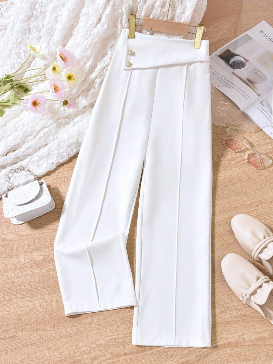 SHEIN Pantalones Capri de pierna ancha blanco casual para chica adolescente para uso diario y en el trabajo