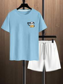 Manfinity Homme Men Simple Printed Short Sleeve And Shorts Suit