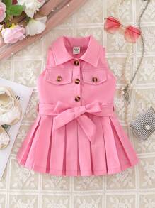 Abito rosa senza maniche alla moda per bambine - Rosa - Visualizzare 1