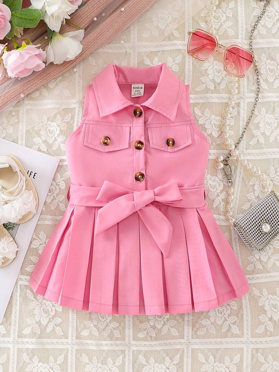 Abito rosa senza maniche alla moda per bambine - Rosa - Visualizzare 1